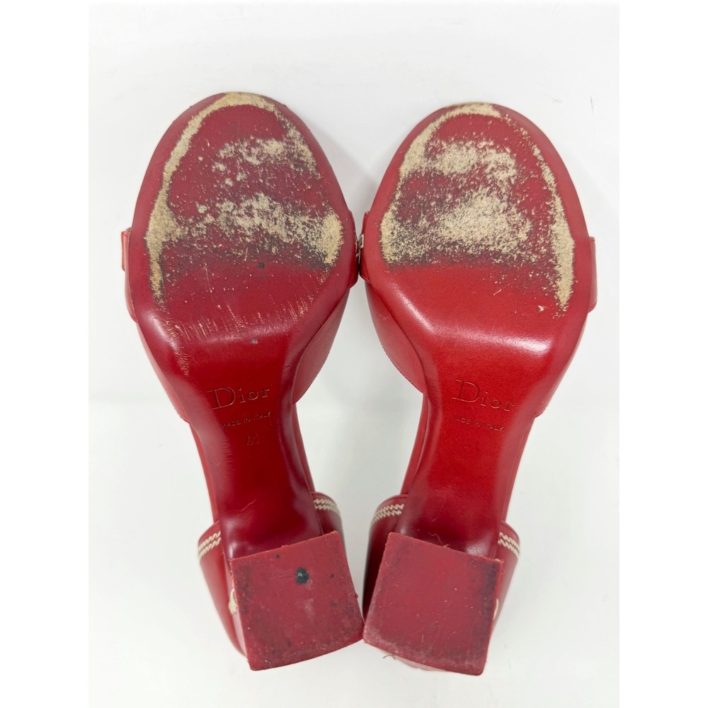 Dior Spring 2005 Red Leather Whipstitch CD Buckle dOrsay Block Heels 41 - Picture 10 of 12
